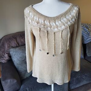 Skavhuus Beachy Boho knit crochet sweater Medium